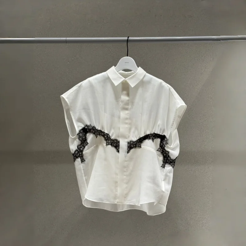 

SACAI Japanese Style Loose Fit Short Sleeve Lace Shirt Women's Summer 2026 Breathable Lightweight Flared Collar Top