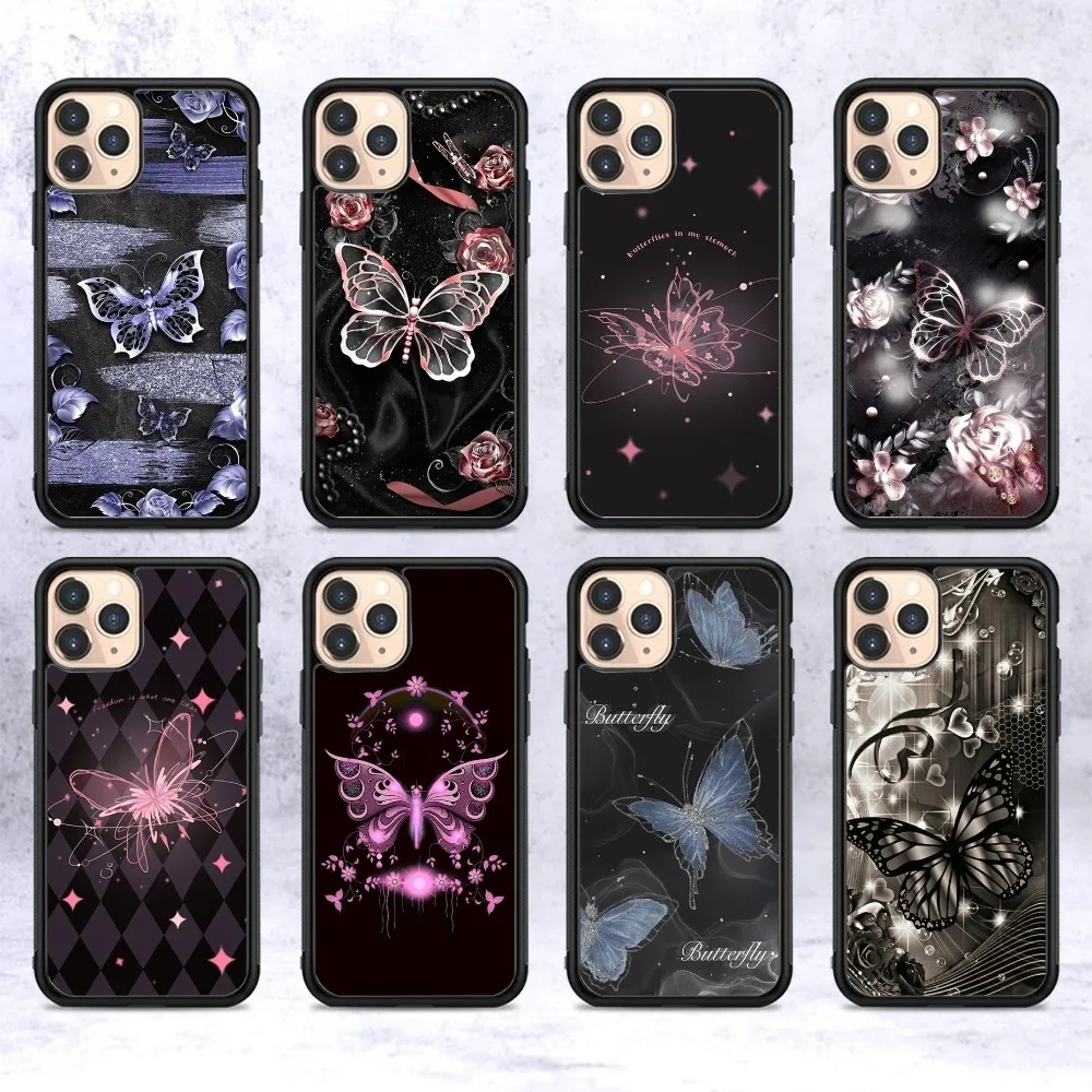 

Beauty Pink Butterfly Phone Case Silicone PC+TPU For Samsung S10 20 30 22 23 24 Plus Lite Ultra Cover