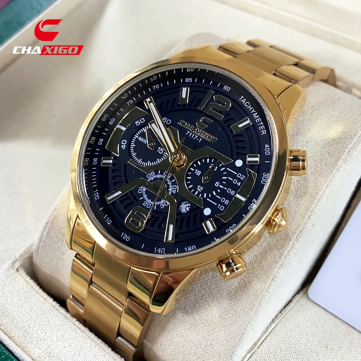 

CHAXIGO Fashion Men's Wa Tch Waterproof Luminous Belt Calendar Trend Business Alloy Steel Belt Quartz Watch