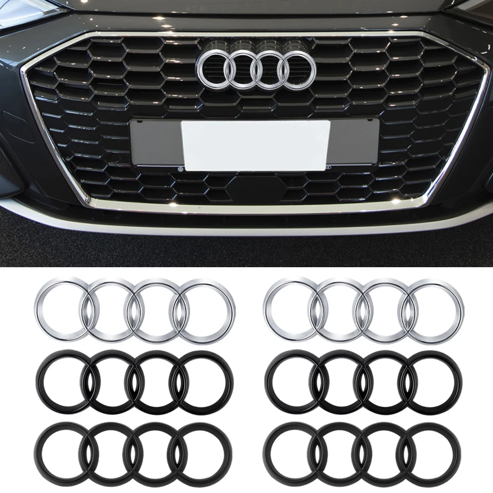 For Audi A4 A3 A5 A6L A7 A4L Q3 Q5 Sportback Q2L Q7 Q8 Car 4 Ring Front Grille Badge Rear Trunk Emblem Cover Decor Accessories