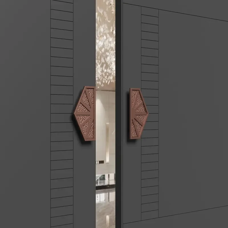 Vintage Chinese Antique Copper Square Plate Handle Solid Wood Cabinet Door Pull High End Hotel Furniture Hardware Double Open