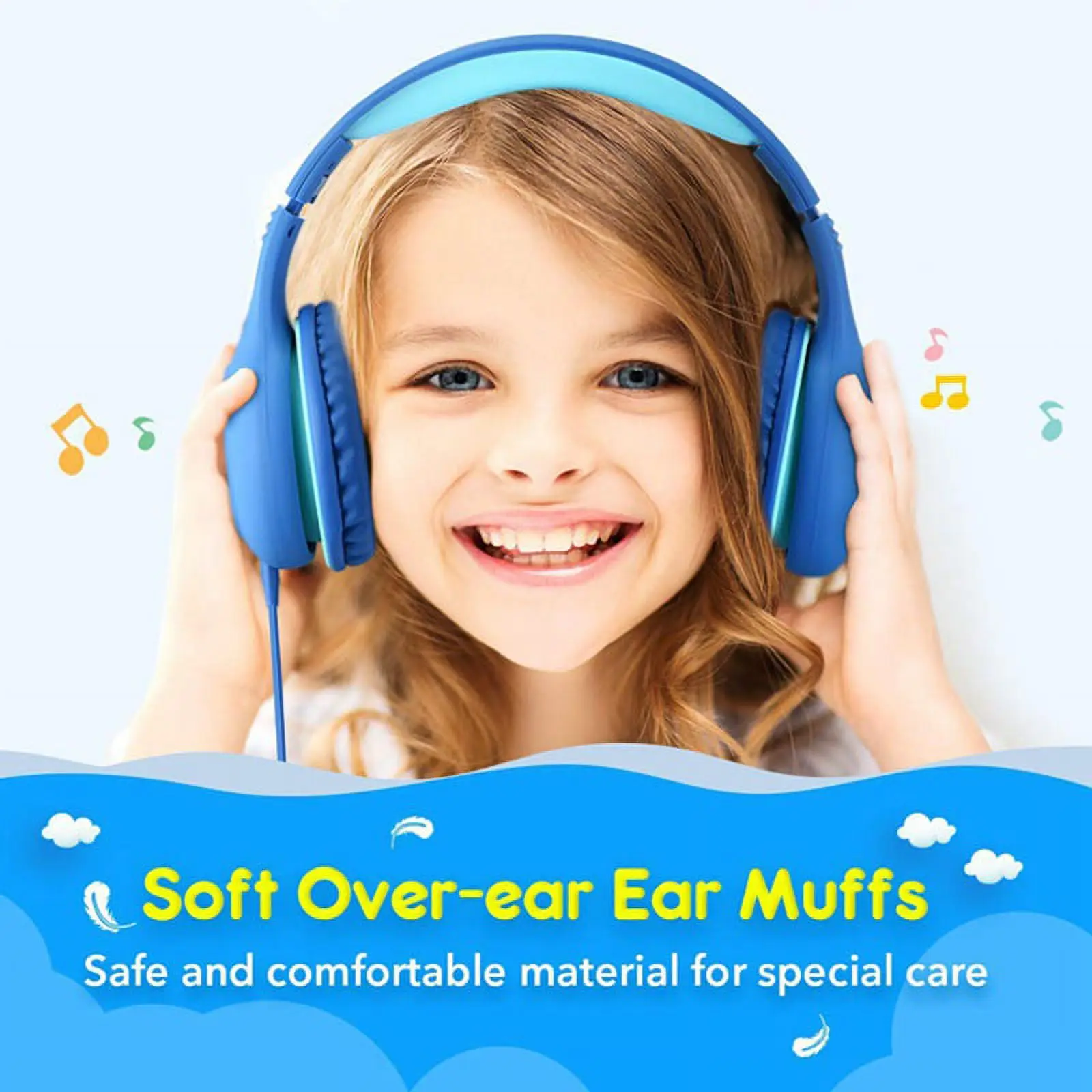 MPOW CH6S Kids Headphones, Adjustable Foldable Connect 2 Devices Wired Volume Limit Switch 85dB over-ear with Mic Compatible