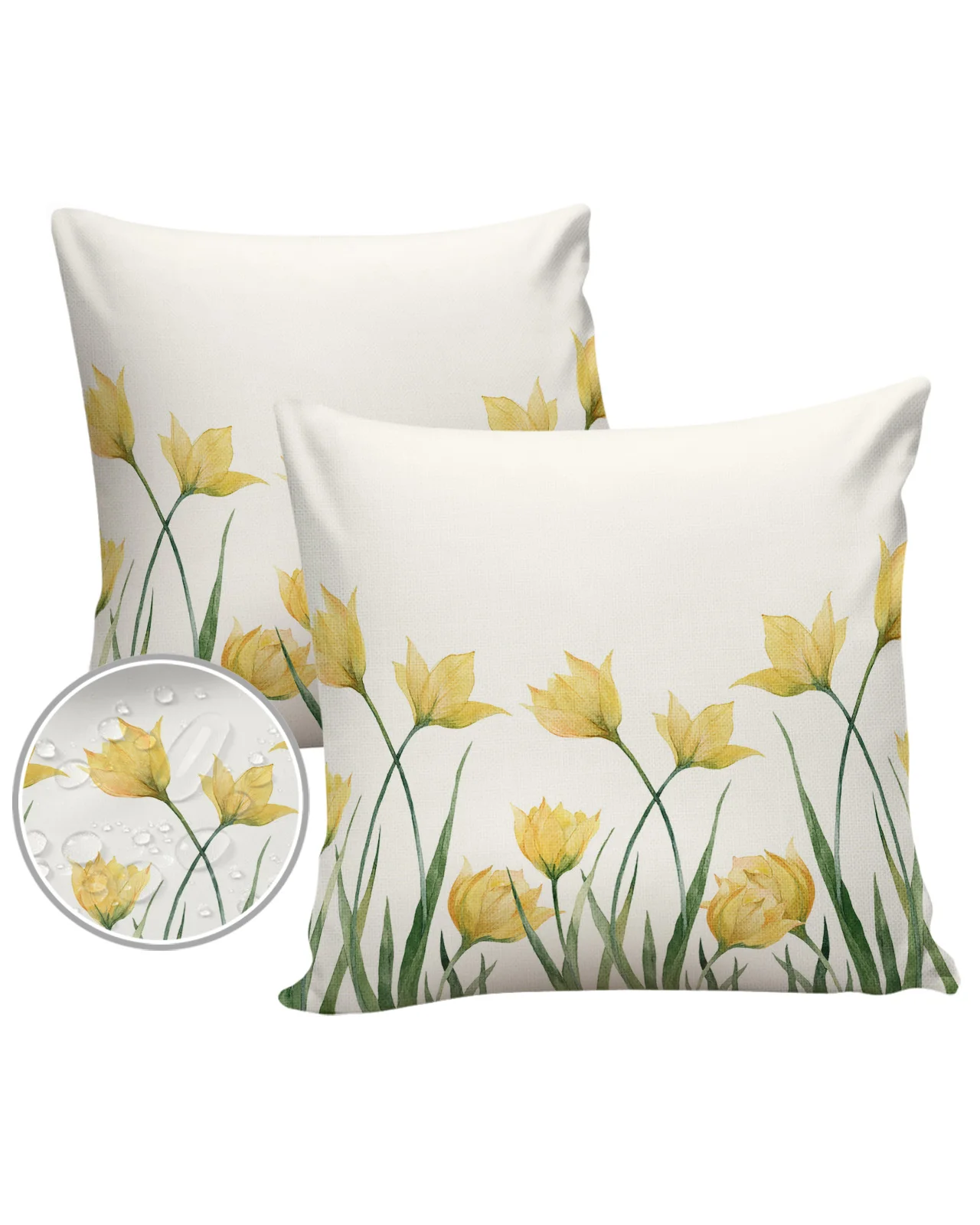 2PC Pillowcase Yellow Tulip Flower Sofa Cushion Cover Bed Pillow Cover Home Decorative Waterproof Pillow Cases