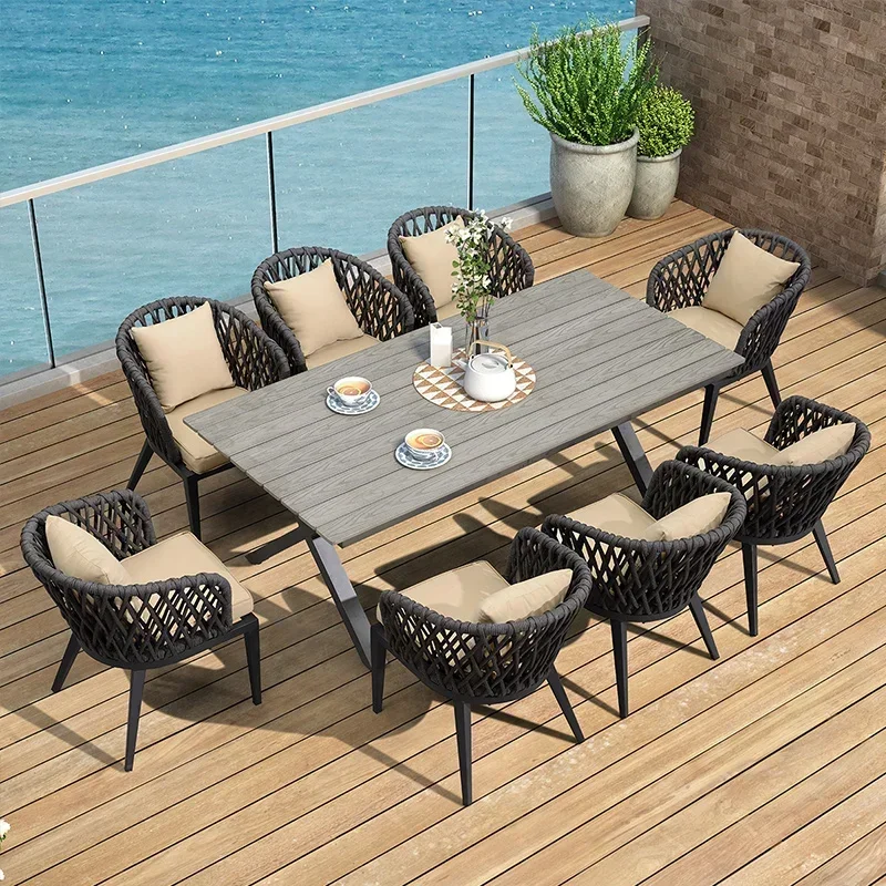 

Outdoor terrace rope dining table and chair combination