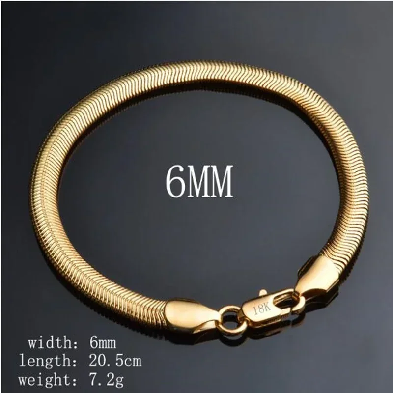 

Zhubobo 8 Inch 20cm 18k Gold Bracelet 4/6/8/10mm Sideways Chain Bracelet For Women Man Wedding Engagement Jewelry Gifts