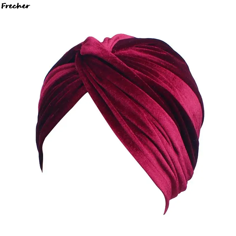 Cross Velvet Turban Hat Women Wedding Party Hair Cover Cap Elegant Ladies Islamic Inner Hats Twisted Knot Decor Headwrap Beanies