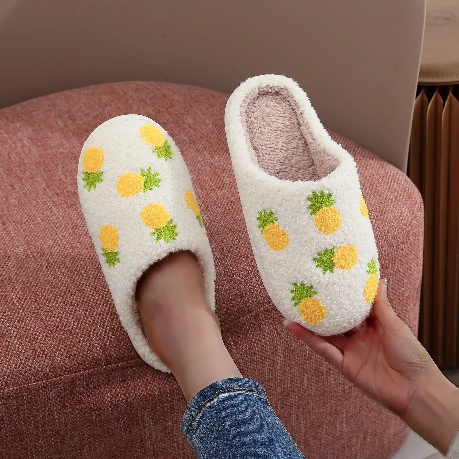 Winter home household seven pineapple cotton slippers non-slip thickeneding small fresh cotton slippers