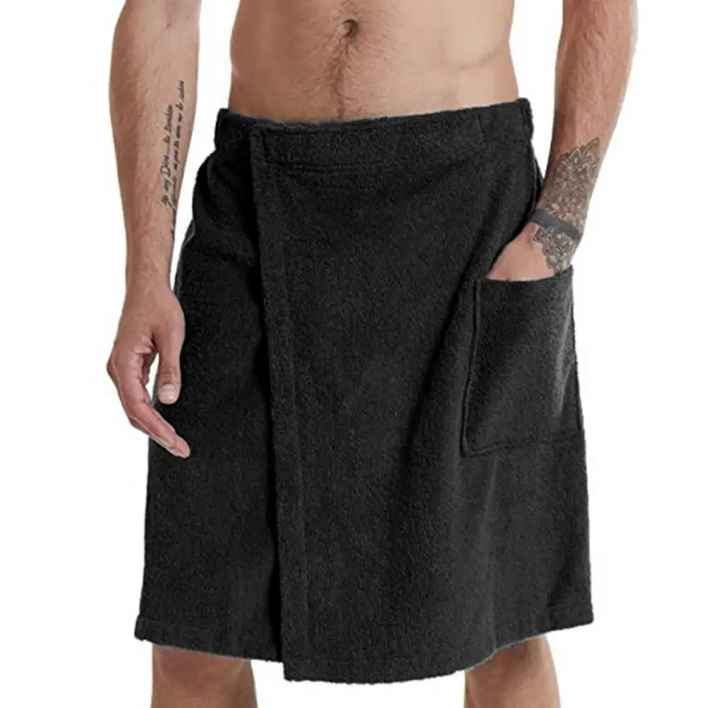 Men Bathrobe Bath Towel Magic Tape Pocket Wearable Bath Towel Men Butt Half Body Bathrobe Homewear Nightgown  Swimming Gym Towel