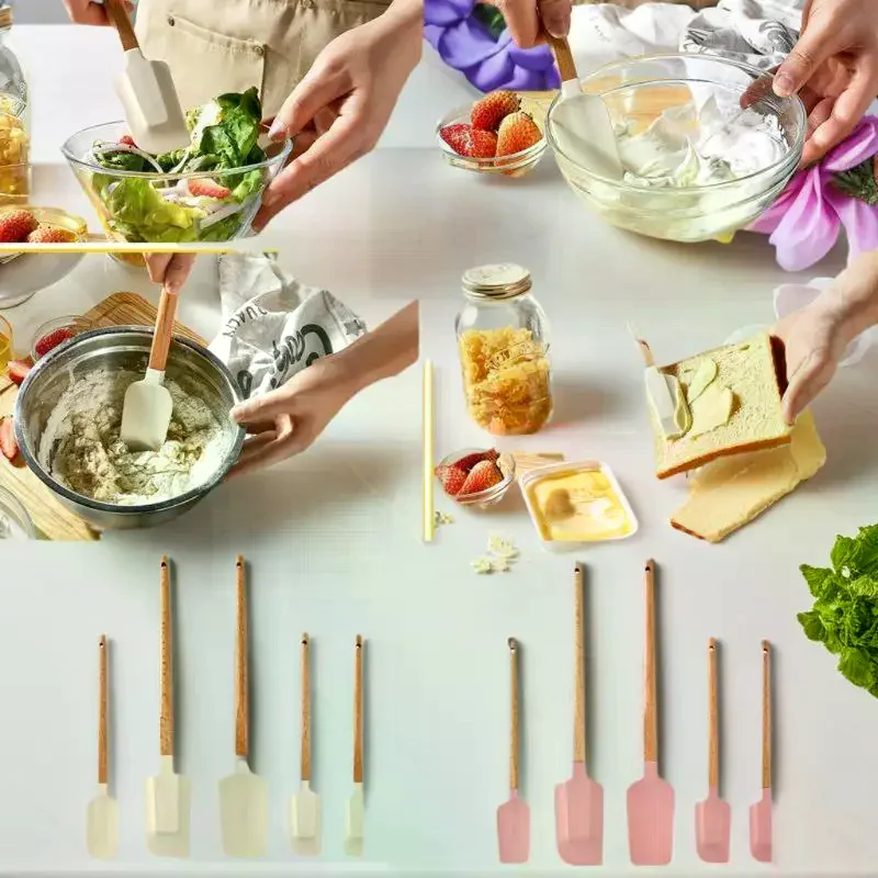 5 قطعة كريم كعكة ملعقة سيليكون مقبض خشبي الخبز المعجنات مكشطة الخلاطات غير عصا المطبخ الحلوى الخبز ملعقة مجموعة #2