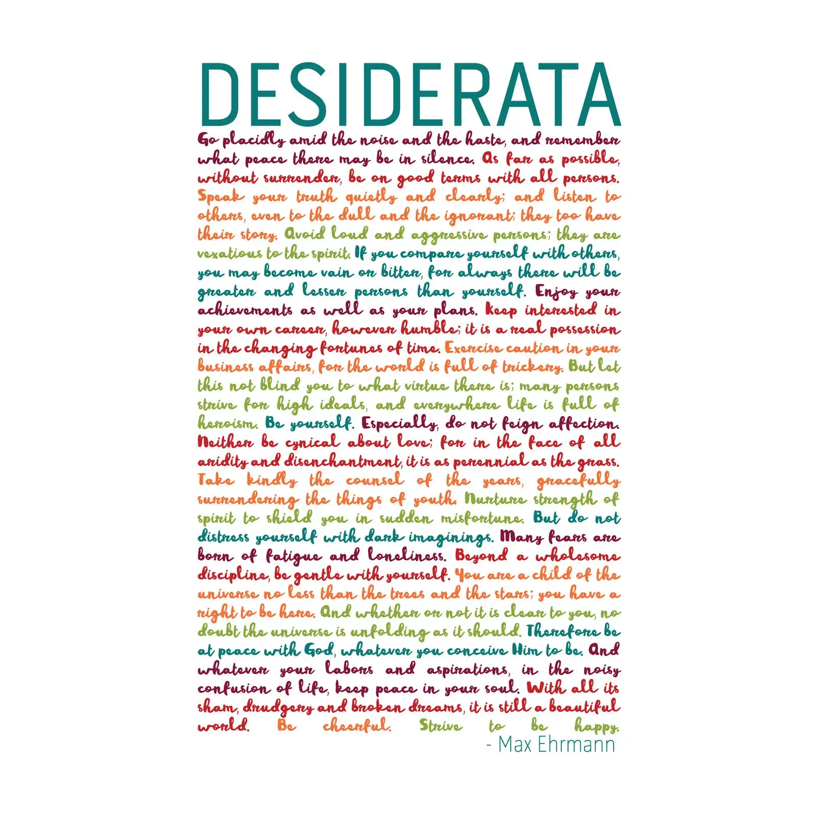 Desiderata Rainbow Words Ehrmann Typography Large Wall Sticker Silk Poster Art Light Canvas Home Decoration