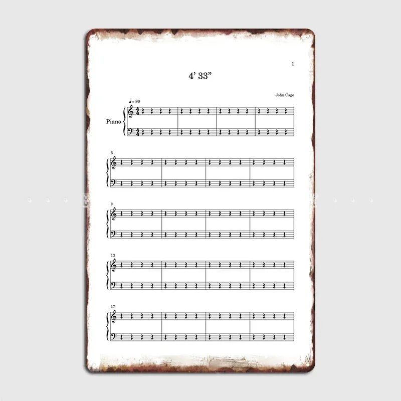 4’ 33” John Cage Music Joke Poster Metal Plaque Create Living Room Wall Decor Club Party Tin Sign Poster