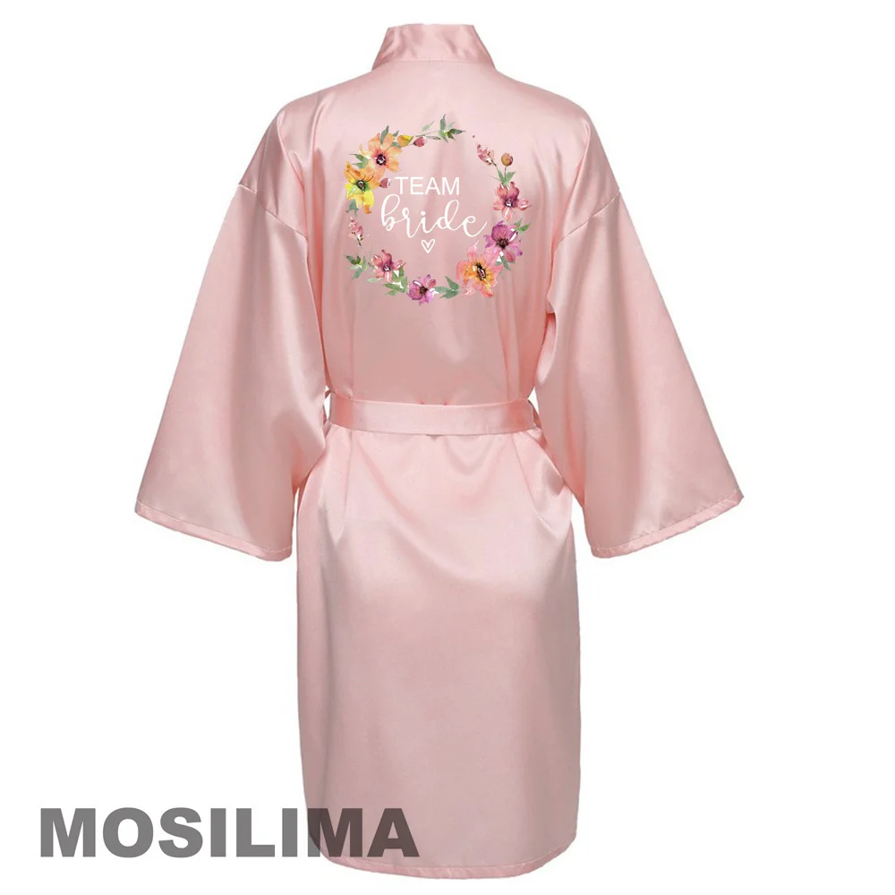 Wedding Party Team Bride Robe Kimono Satin Pajamas Bridesmaid Bathrobe SP071