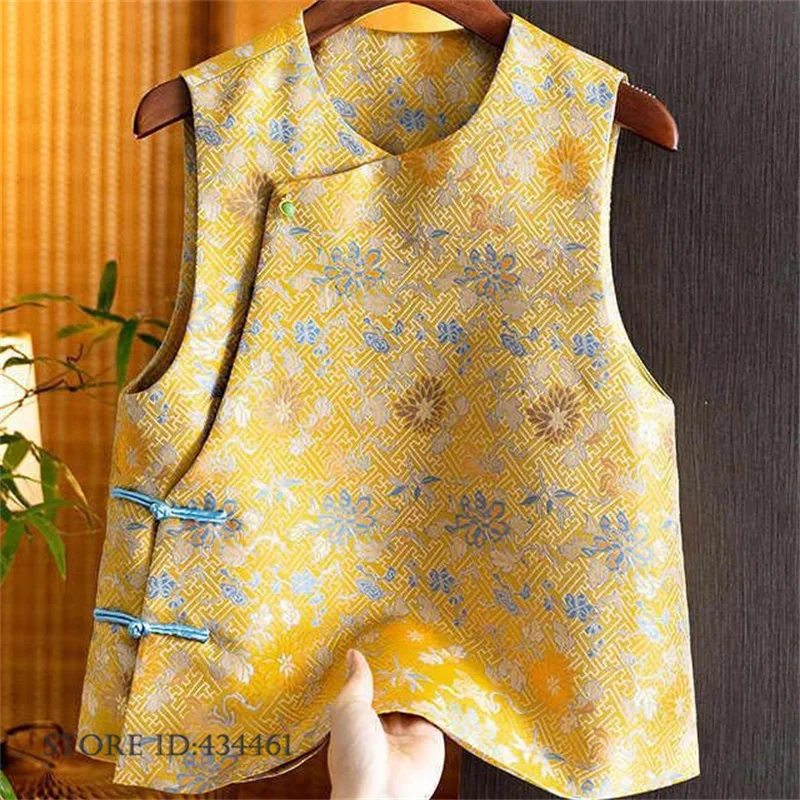 

Ретро-жаккардовый женский жилет-ципао в традиционном китайском стиле Тан, летний новый топ-кардиган без рукавов, жилетка, верхняя одежда