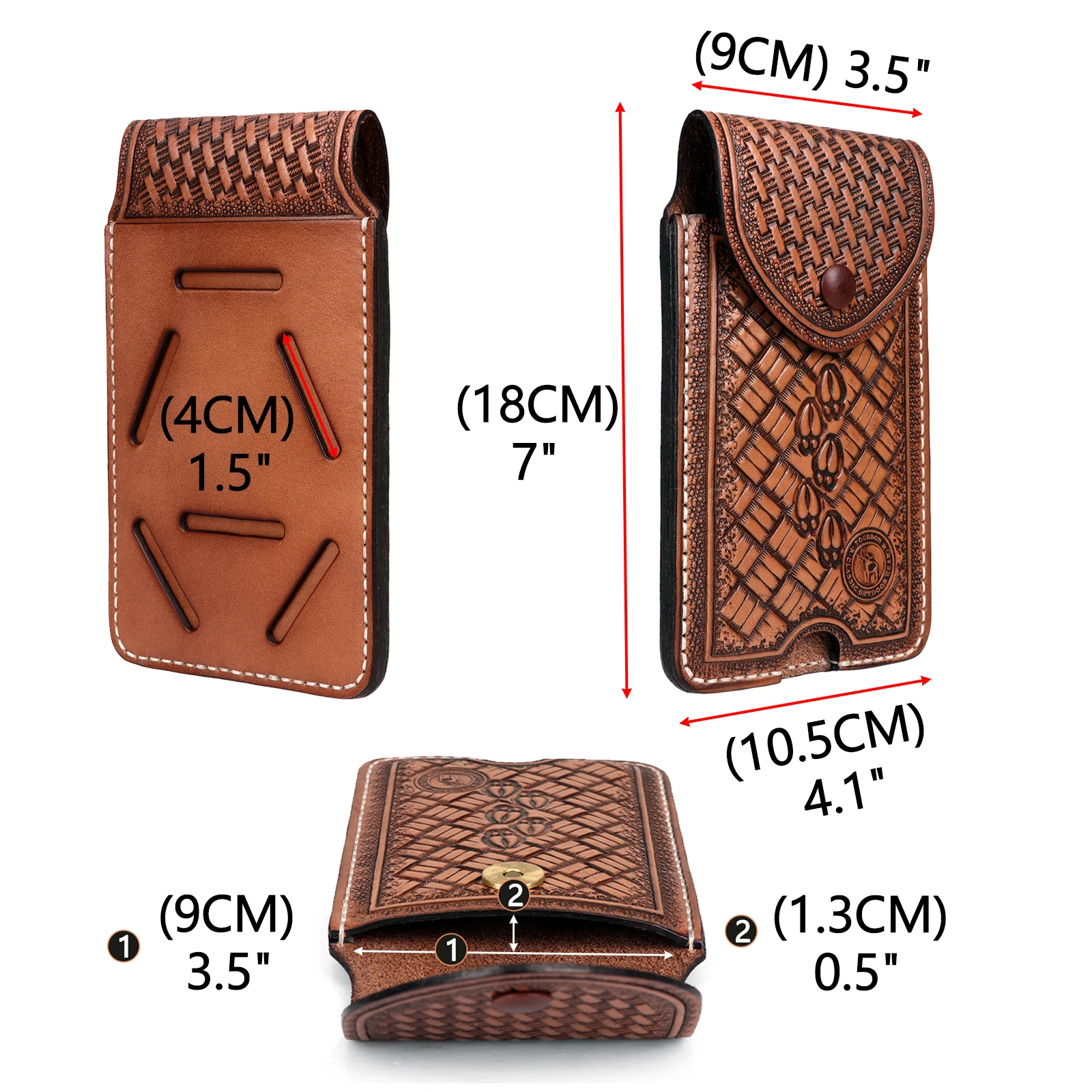 Imagem -04 - Tourbon Universal Leather Phone Pouch Case Easy Lock & Heavy Duty Cell Phone Storage Bolsa Protetor para Cinto de Fechamento Snap Brown