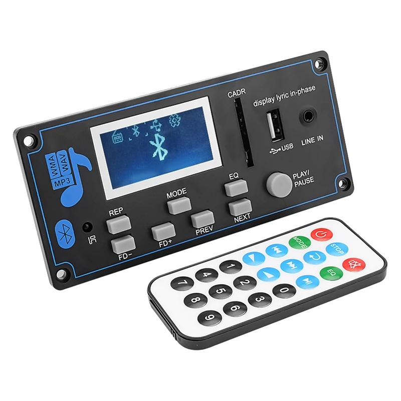 Carte décodeur MP3 Bluetooth LCD, décodage WAV WMA, lecteur MP3, prise en charge technique audio, radio FM, AUX, USB, 12V