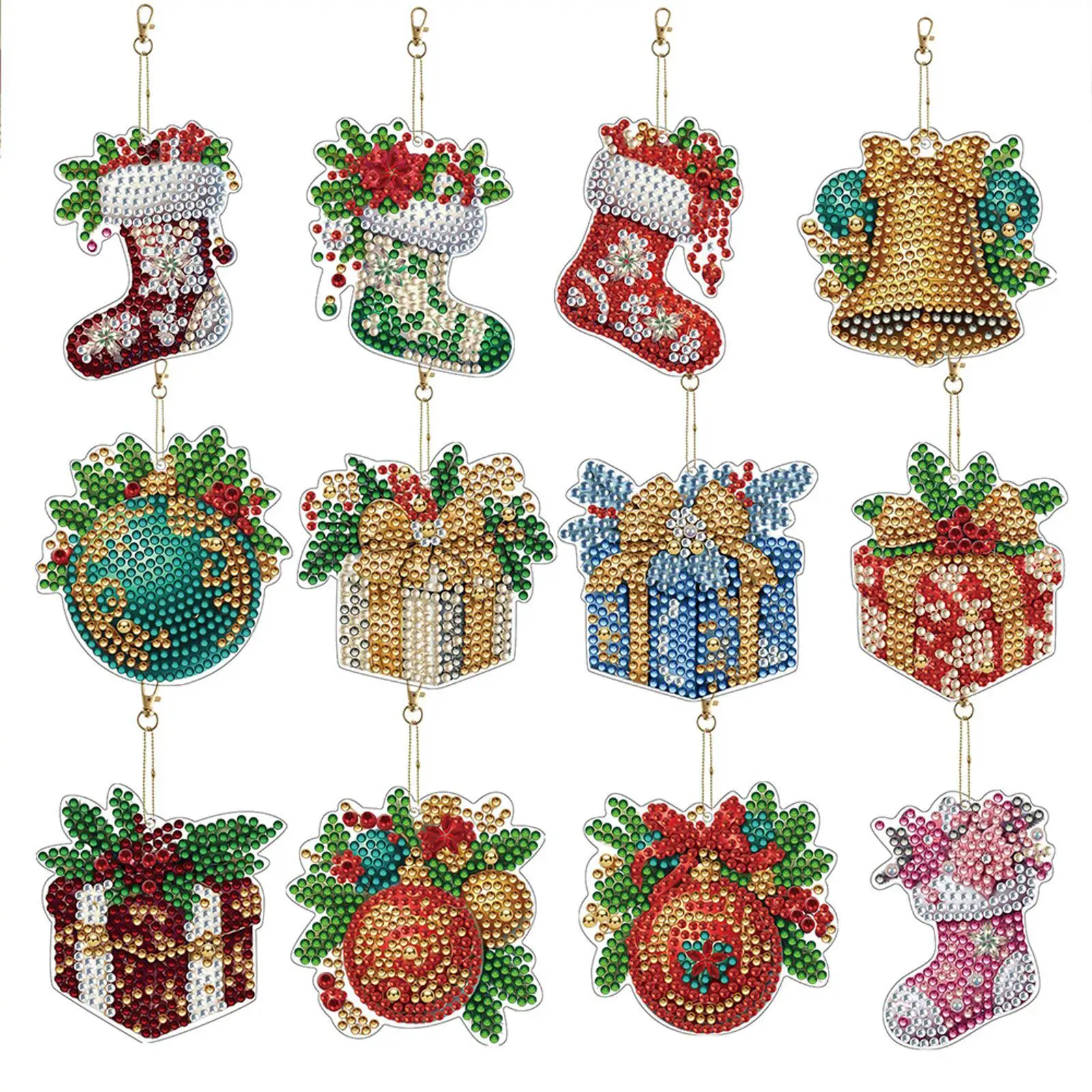 

12 PCS Christmas Diamond Painting Keychains Kit DIY Diamond Art Keyring Diamond Art Painting Keychains for Adults