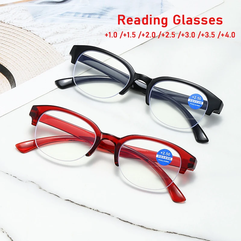 

Semi Rimless Reading Galsses Women 2024 Retro Half Frames Round Anti-blue Men Presbyopic Eyeglasses +1.5,+2.0,+2.5,+3.0,+4.0