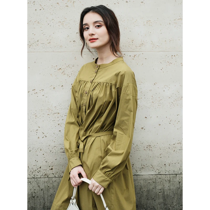 

Bukhara Original Design Pure Cotton Casual irt Dr Autumn 2024 Long Sve round Ne A-Line Skirt Sle Women's Dr