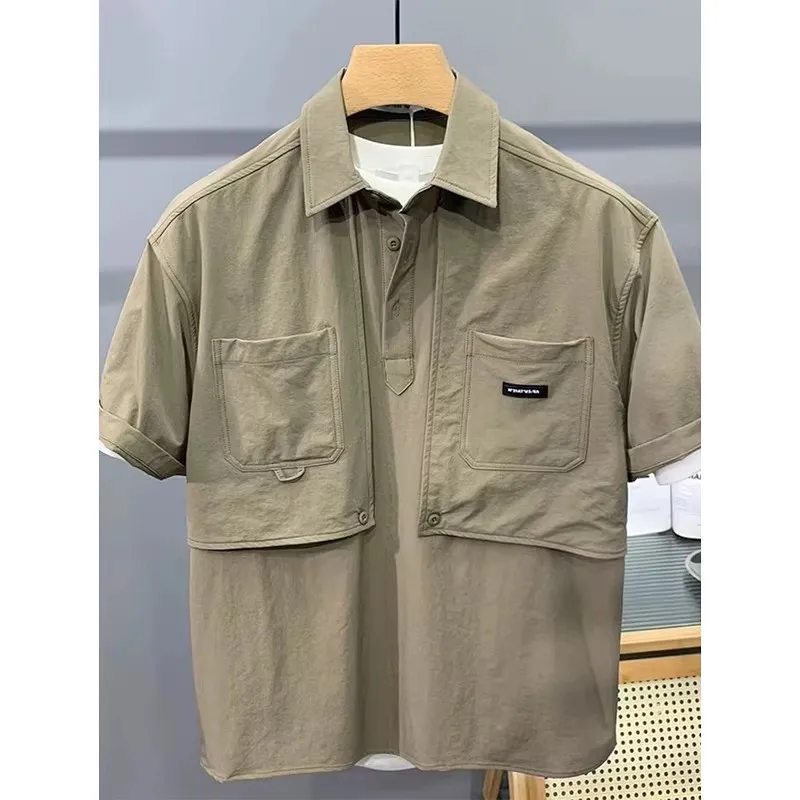 

Летняя мужская футболка свободного кроя, тонкая, с коротким рукавом, отложным воротником, в повседневном стиле, из полиэфирного волокна, стандартный размер, модная...