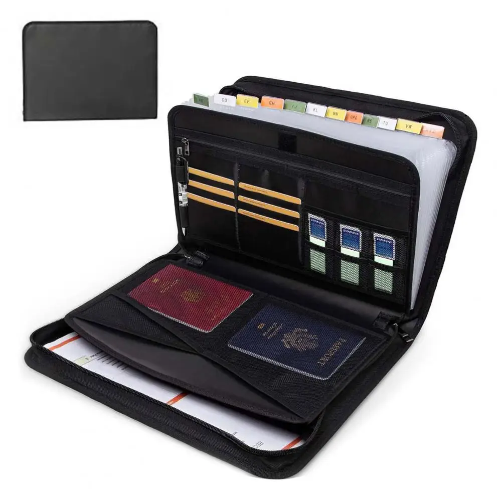 Fireproof Accordion Document Storage Folder Pen Slot File Organizer with Zipper Labels Organ Storage Bag Card Pocket Organizer