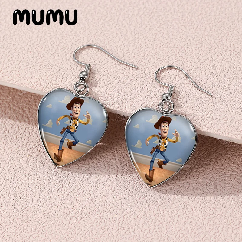 2024 New Toy Story Dangle Earring Woody Buzz Heart Shaped Earrings Handmade Glass Dome Jewelry Gifts Fans