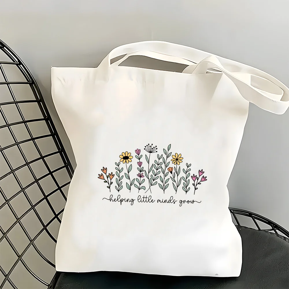 1-Piece Double-Sided Printed "Helping Your Little Brain Grow" Teacher Appreciation Tote Bag - Large Capacity Durable Shoulder Bag, Reusable Shopping Bag, Suitable for Teacher Gifts, Daily Use, and Shopping view 3