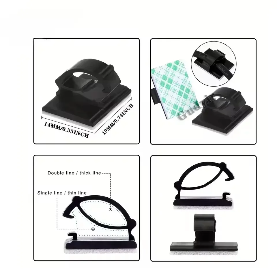10/20/50PCS Cable Organizer Clips Wire Winder Holder Protector USB Cable Management Adhesive Hooks Desk Clamp For Home Office