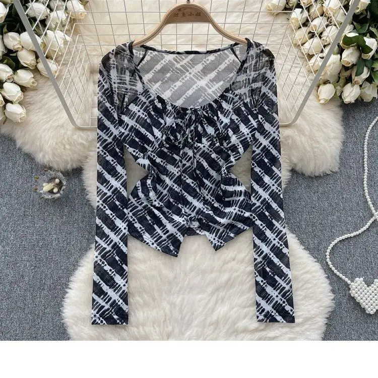 Sweet and Cool Hot Girl Style Tulle Floral Shirt for Women in Summer Straps and Navel-exposed Design Unique Pure Top Trendy