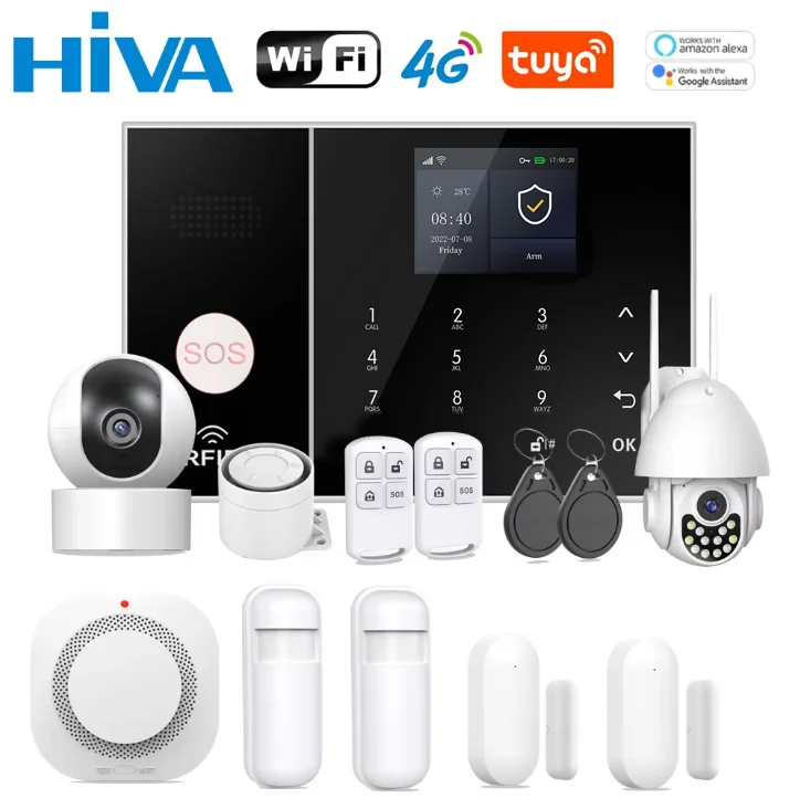 Wireless Home Alarm System Phone 4G Wifi Residential alarm Tuya Smart Home Child Safety protection Anti-theft Camera automation