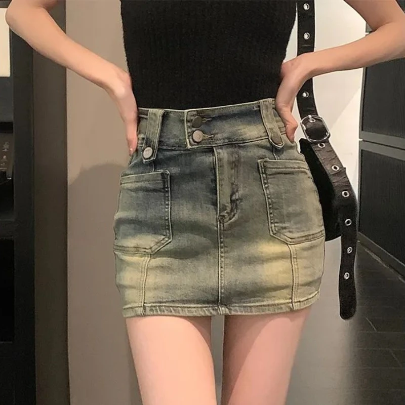 

Denim Skirts Women Hip-covering A-line Safety American Vintage Korean Fashion Sweet Spicy Girls Summer Casual Streetwear Ins