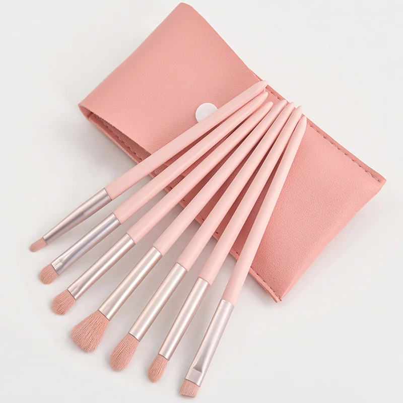 7 pcs/set/ Fashion and contraeted Super Soft flexible easy to color comfort-handle cosmetic brush with Pink Makeup bag