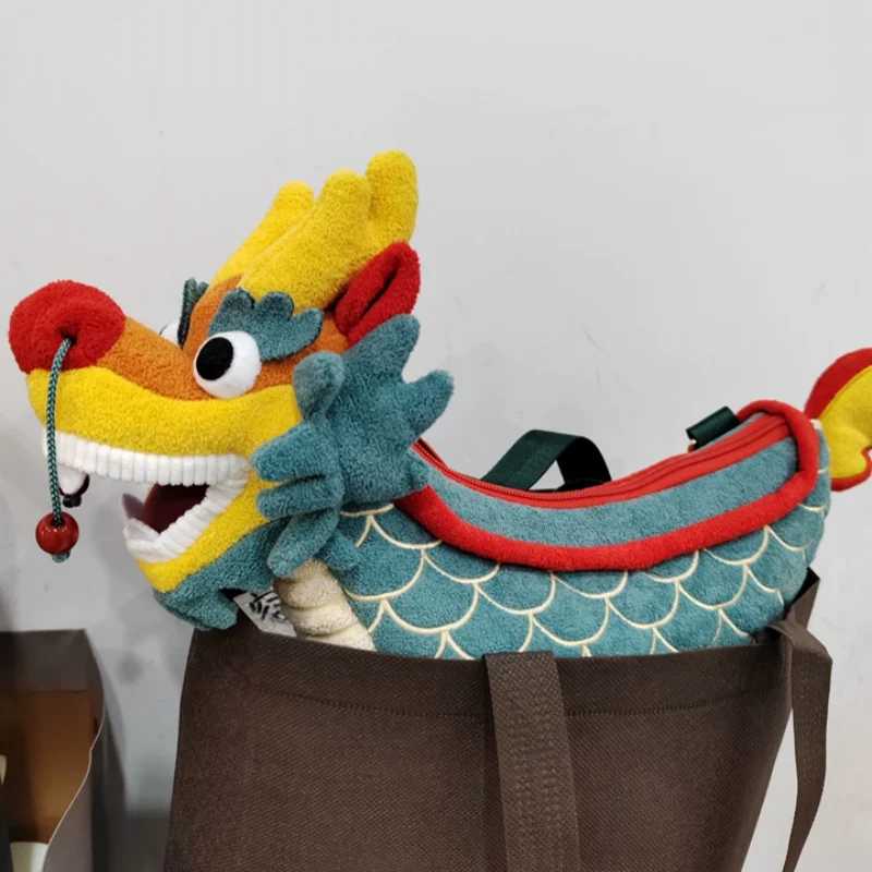 Wdyo Dragon Plush Crossbody Bag Chinese Style Dragon Boat Stuffed Doll Shoulder Bag Adjustable Strap Fashion Accessory For