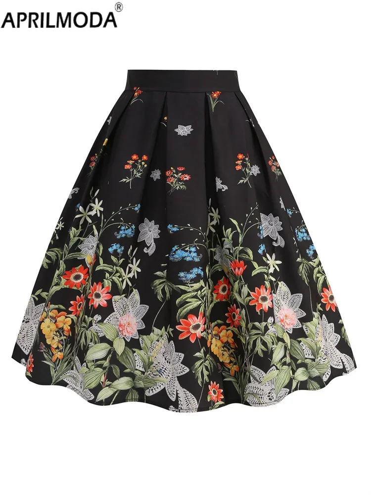 Sweet Kawaii A Line Swing 40s 50s 60s Rockabilly Party Skirts Harajuku 2024 Floral Print High Waist Vintage Short Pleated Skirt