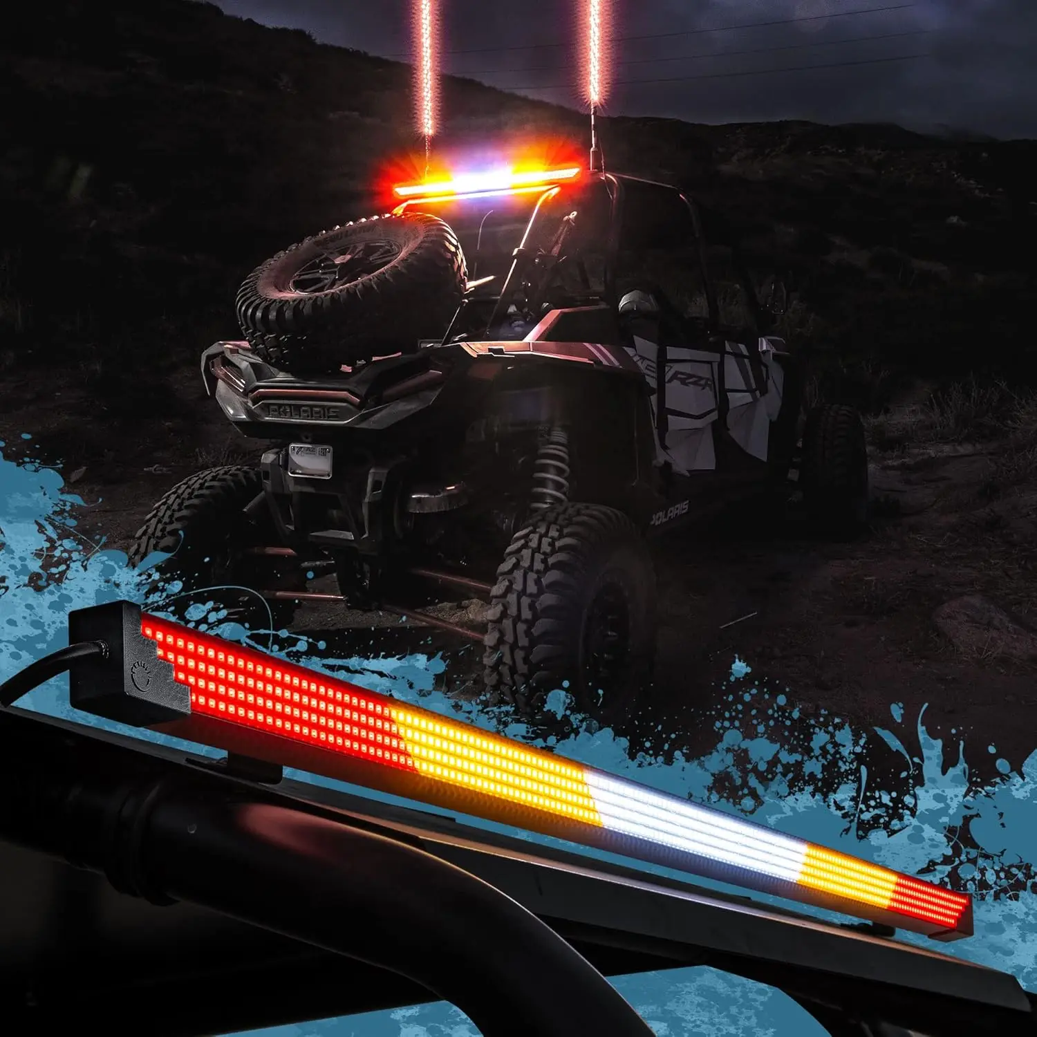 

Светодиодная панель True Mods 28 футов для бездорожья для Polaris RZR XP Can-Am Maverick X3 — белый последовательный, красный тормоз, янтарный поворот, IP67