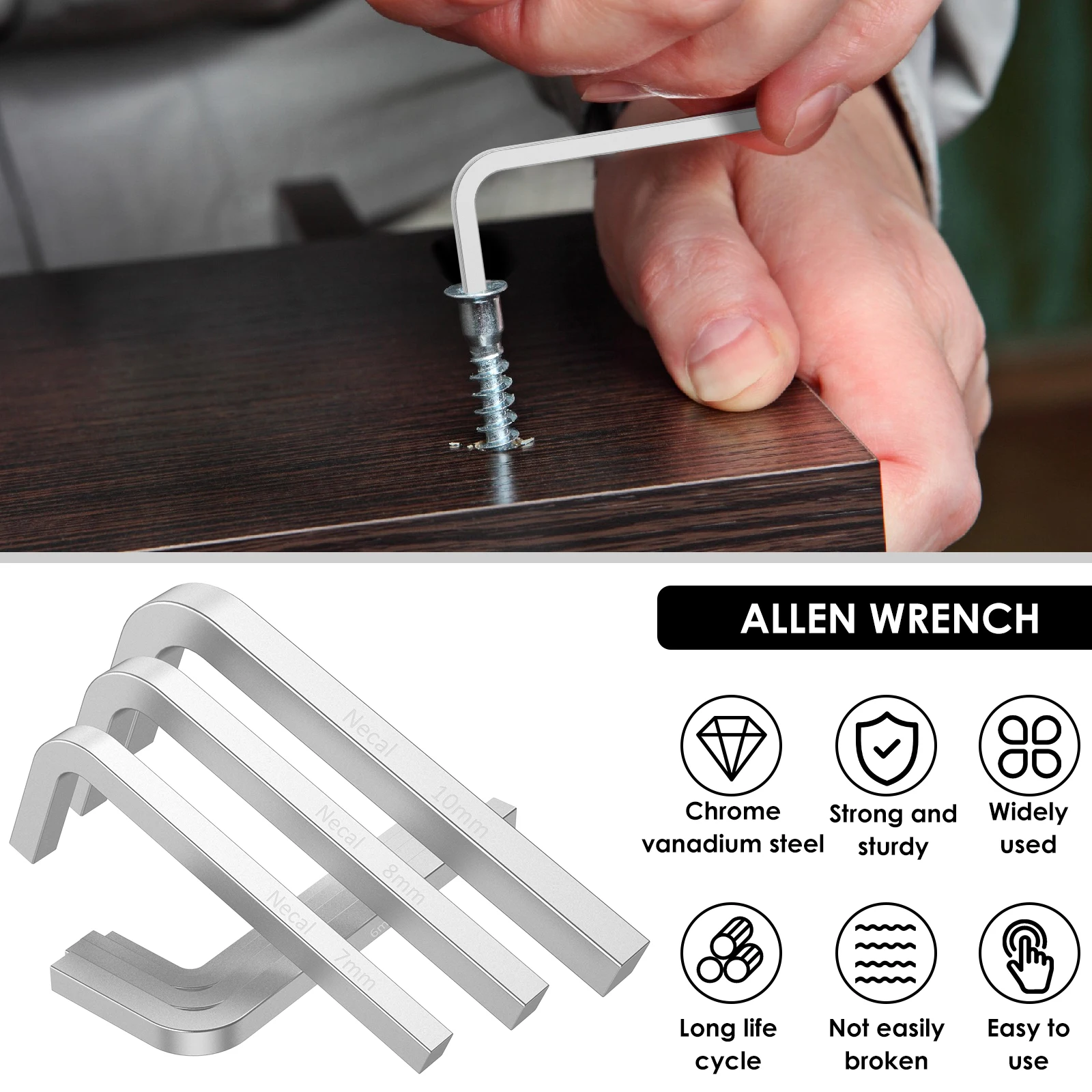 7Pcs L Shape Square Head Wrench Kit 3/4/5/6/7/8/10mm Chrome Vanadium Steel Wrench Screwdriver Hand Repair Tool for Furniture