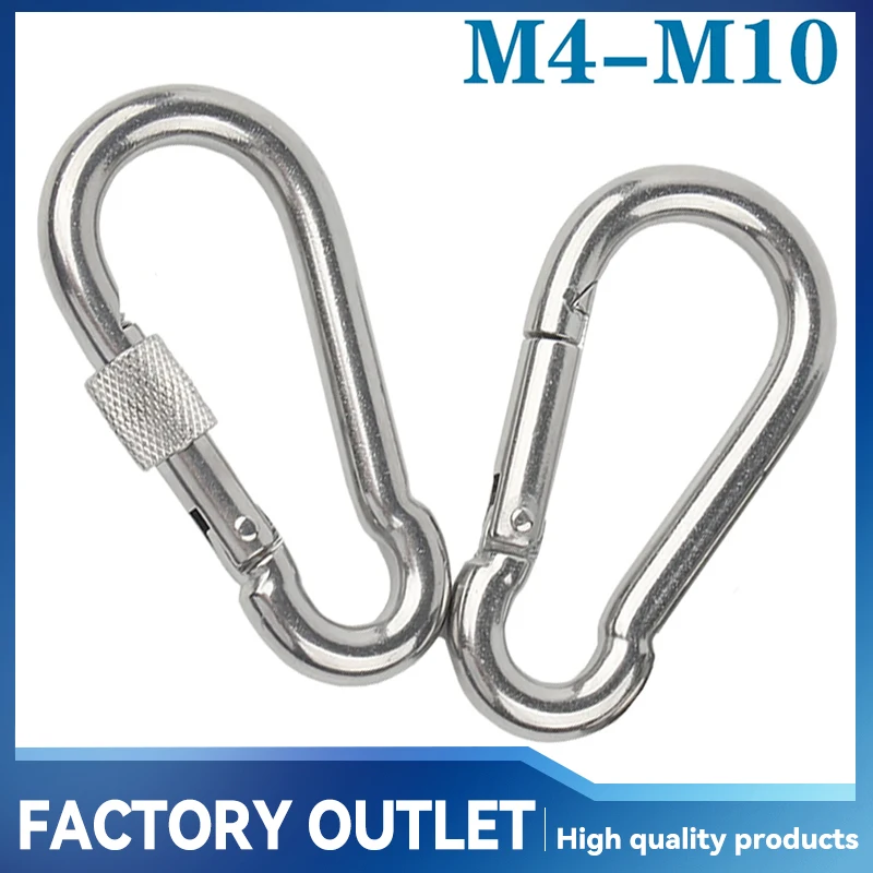 1-5Pcs M4 M5 M6 M8 M10 304 Stainless Steel Spring Snap Carabiner Quick Link Lock Ring Hook snap shackle Chain Fastener Hook