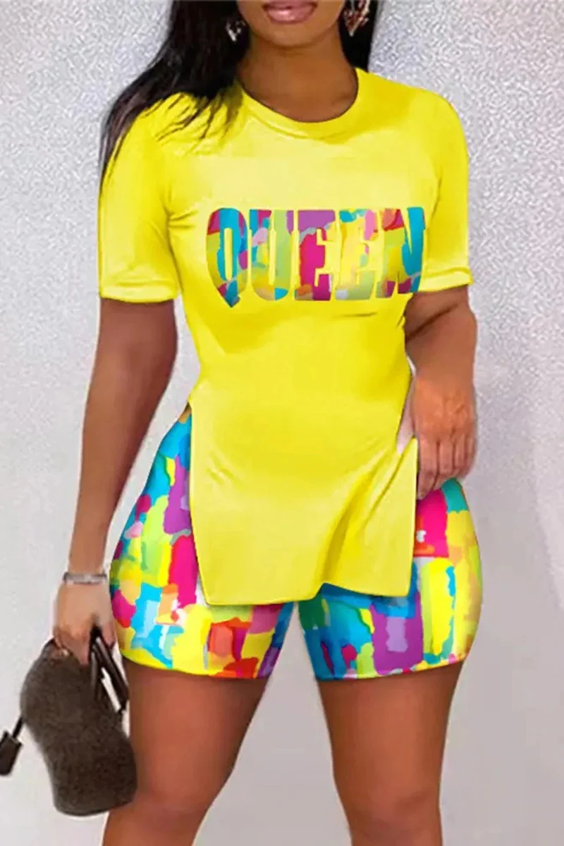 

Street Printed Women's Set Side Split ort Sve T-irt Casual Sportswear Comfortable Breathable Autumn Collection