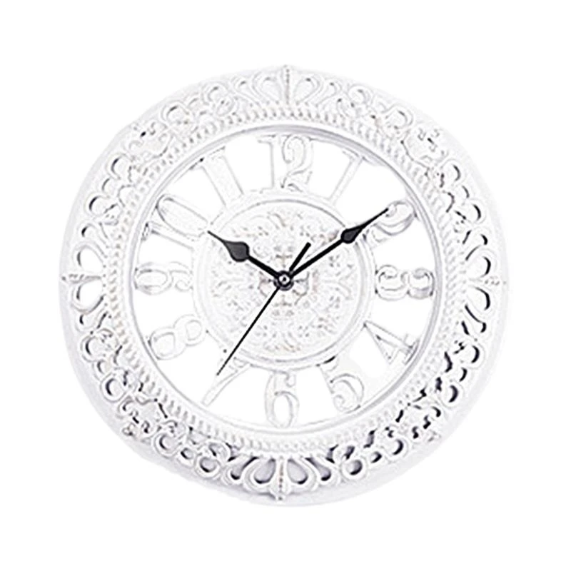 European Styles 12inch Round Wall Clock Elegant Battery Operated Clock for Living Room or Office