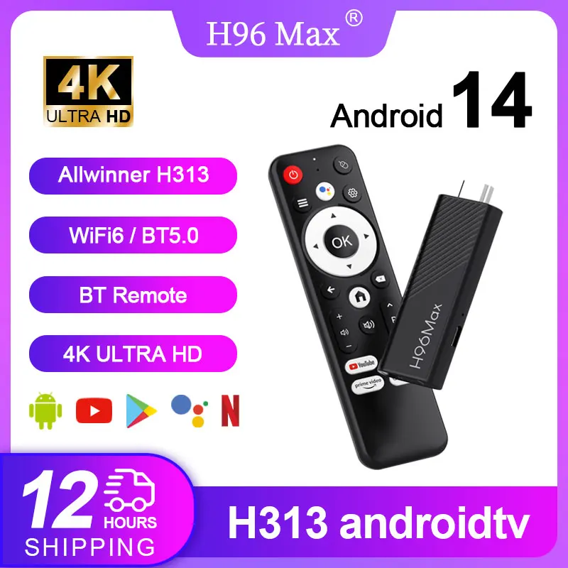 H96 MAX H313 mini TV Stick Android14 Quad Core Wifi6 BT5.0 4K@60fps ATV Launcher Google Voice Assistant Media Player AI TV Stick