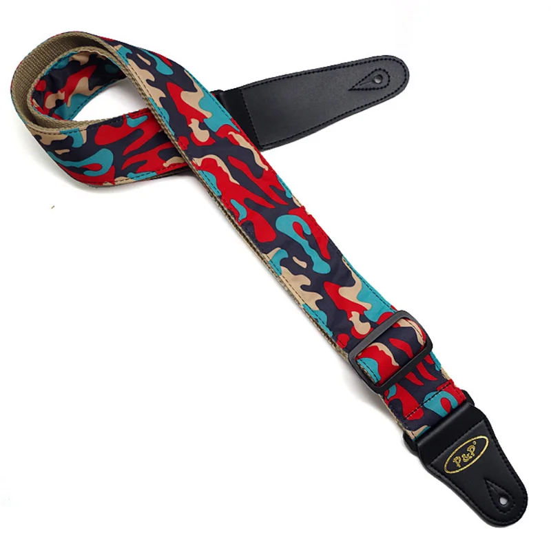 Camouflage Cotton Pattern Guitar Strap, Electric Acoustic Folk Bass