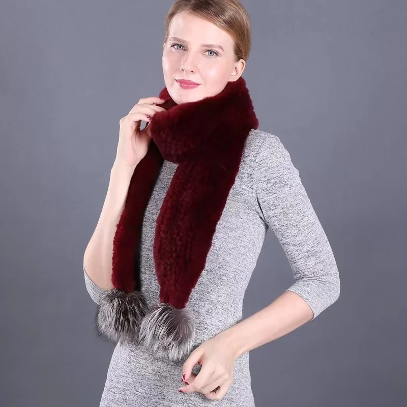 popular  winter  FUR  scarf     women   Rabbit fur  scarf fox  pom pom    fashion fur  scarf