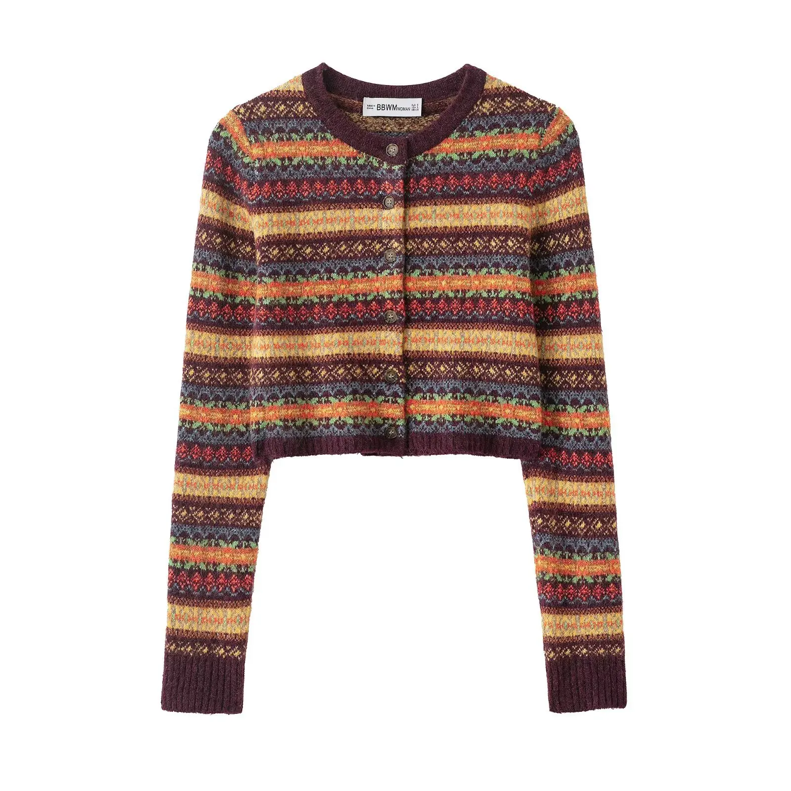 

Женский теплый свитер, осенний винтажный модный повседневный рождественский жаккардовый вязаный короткий свитер, свободный кардиган с круглым вырезом