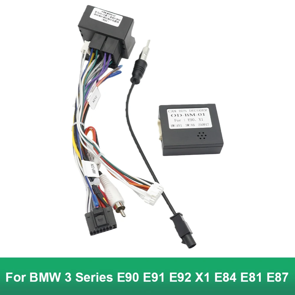 

16-контактный адаптер жгута проводов с коробкой Canbus для BMW 3 серии E90 E91 E92 X1 E84 E81 E87 Кабель питания радио Android