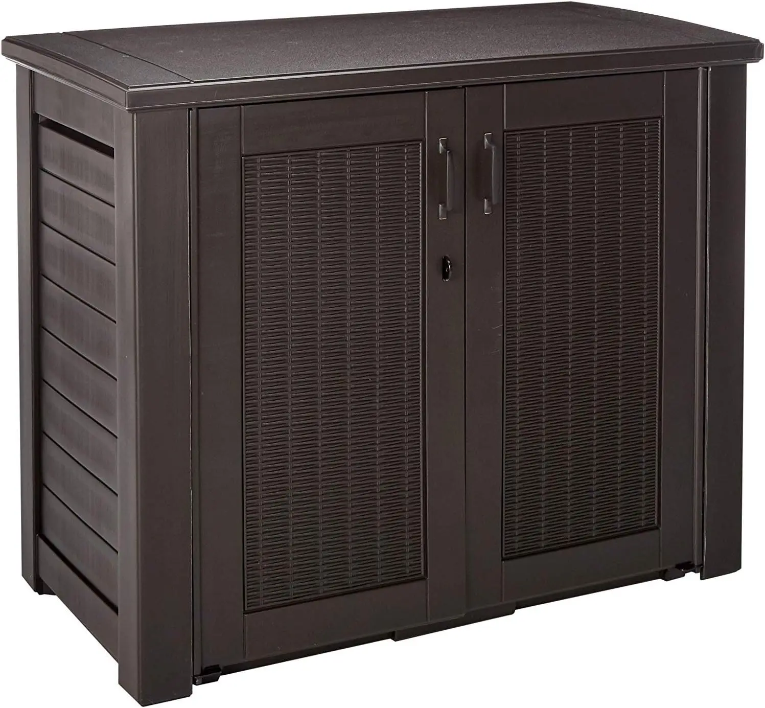 Decorative Outdoor Storage Cabinet (123 Gal), Weather Resistant, Dark Brown, Organization for Home/Backyard