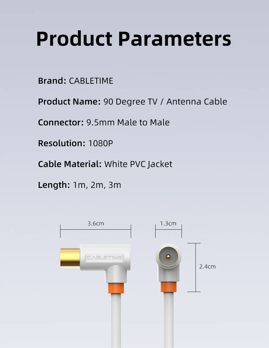 CABLETIME TV-Kabel 90 GradTV-Leitung Satellitenantenne Hochwertiges Kabel 1080P M/M 3C2V-Kabel für HD-Antenne TV STB Video Line – Detail 9