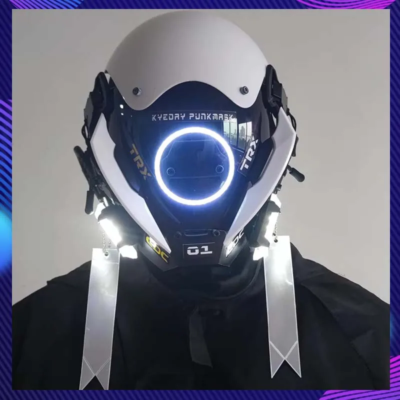 

Sci-Fi Mech Samurai Mask Cosplay Costumes Helmet Samurai Mask With Led Light Halloween Party Coser Props Gift Cyber Punk Mask