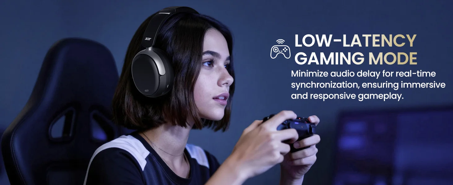 Acer OHR516 ANC Kabelloser Kopfhörer mit Geräuschunterdrückung, hochauflösender räumlicher Audio-Kopfhörer, Bluetooth-Over-Ear-Headset, 40 mm dynamischer Treiber – Detail 6