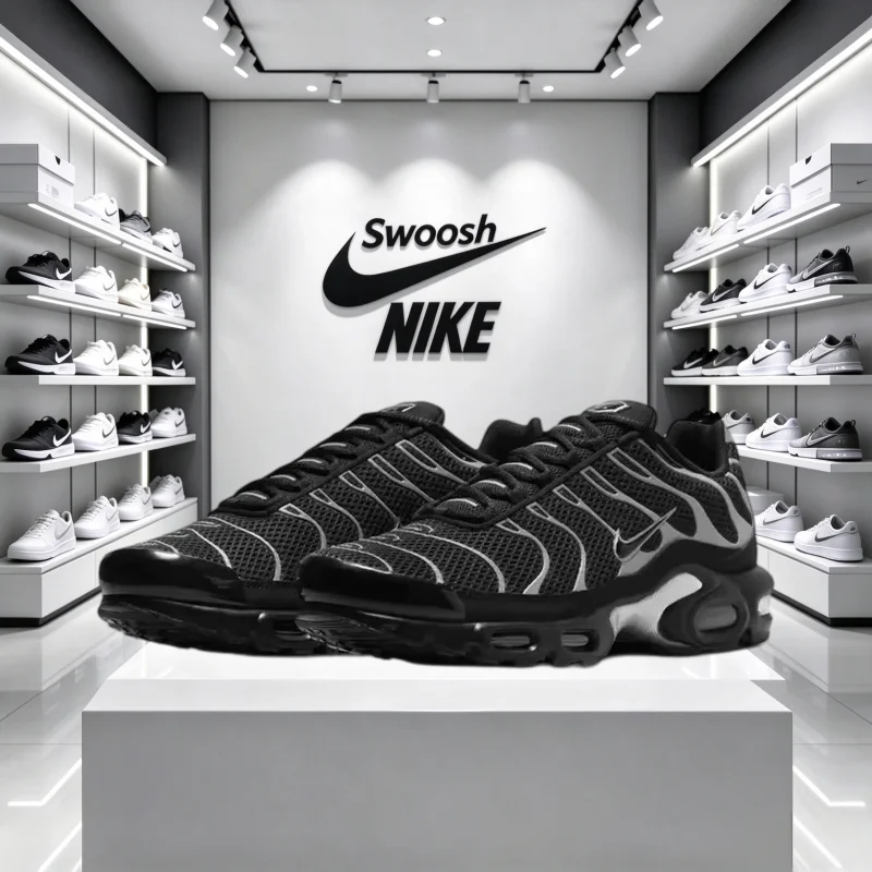 Nike Air Max Plus TN Men's Black  Metallic Silver Comfortable Air Cushion Retro Street Lifestyle Running Shoes HQ3029-001
