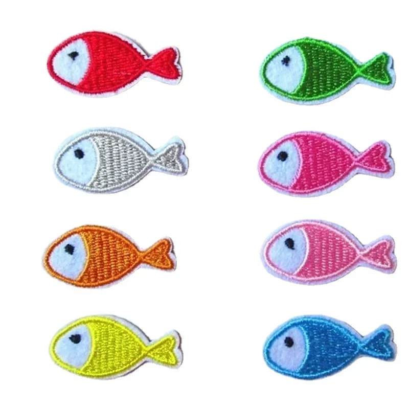 

100pcs/Lot Small Embroidery Patch Fish Pink Blue Red Green Grey Shirt Bag Hat Clothing Decoration Accessory Craft Diy Applique