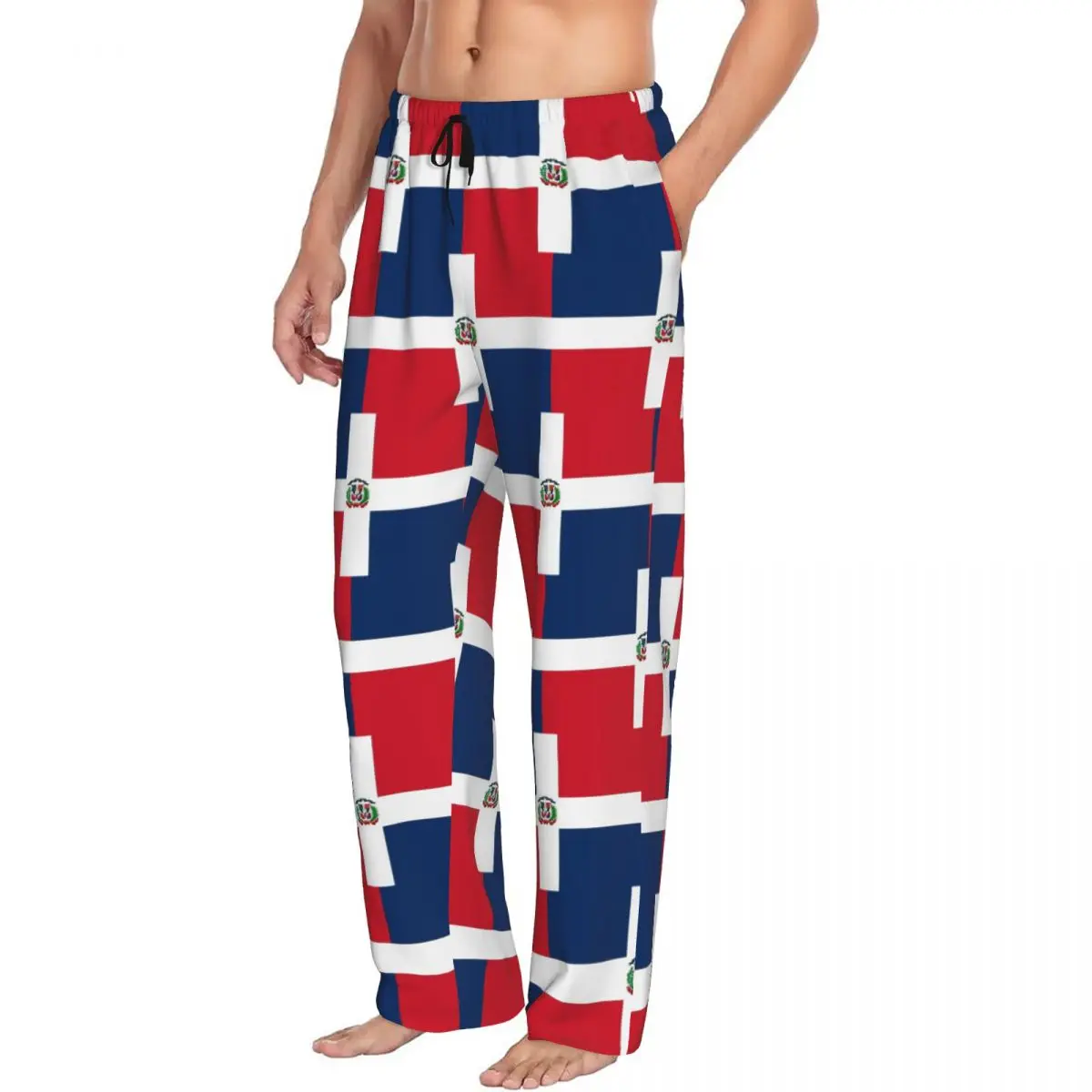 

Custom Flag Of The Dominican Republic Men Pajama Pants Lounge Sleep Sleepwear Bottoms with Pockets